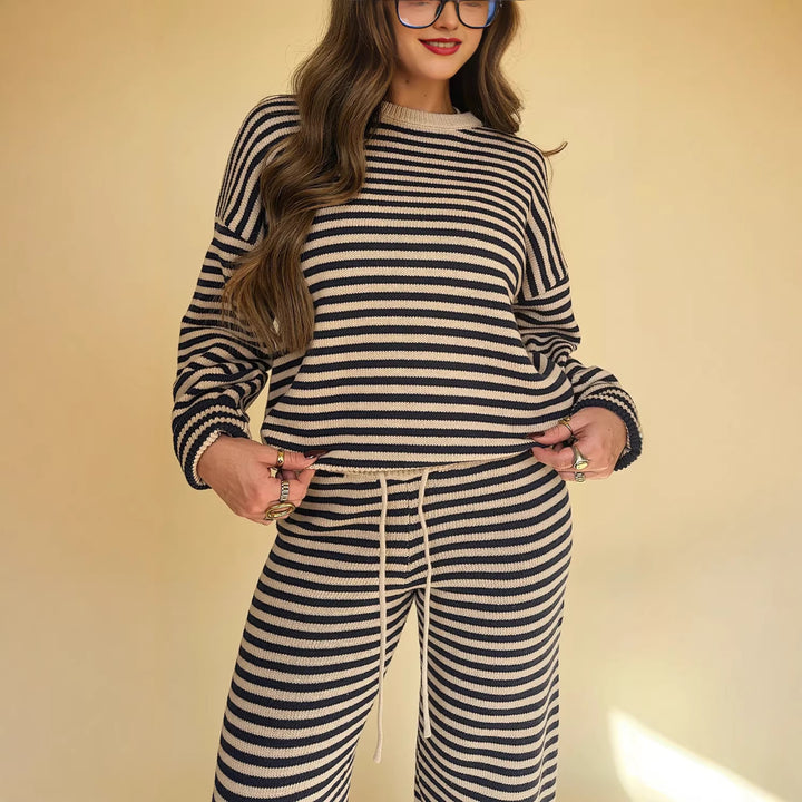 Damen lässiger Streifenpullover mit weichem Material Drune