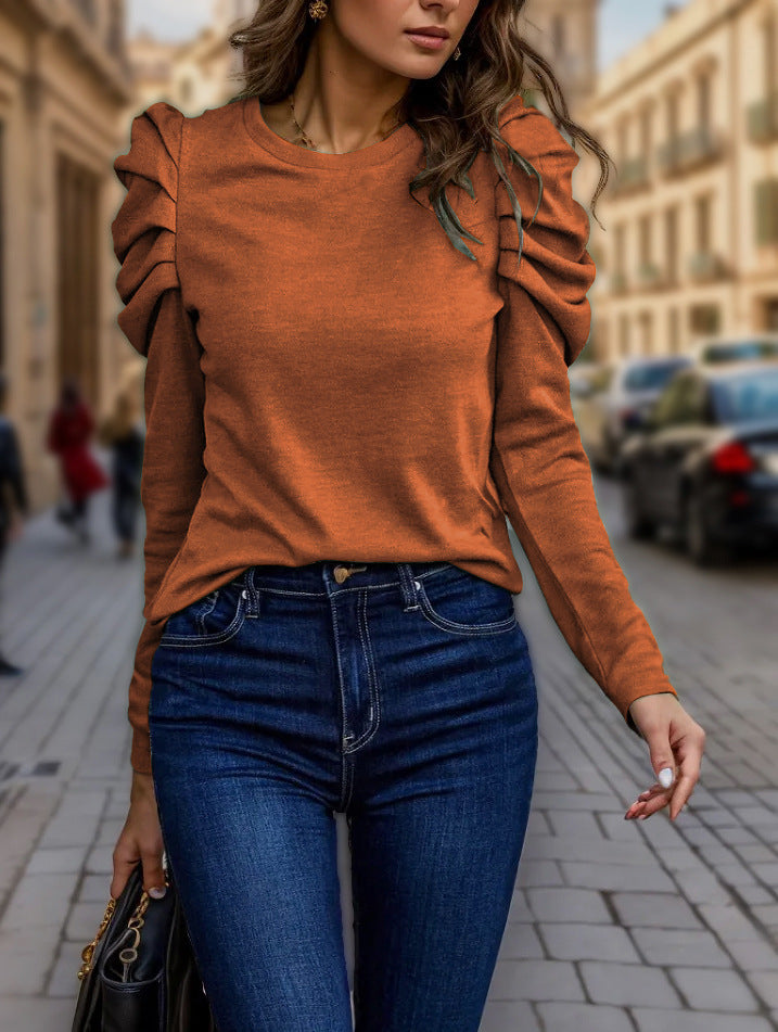 Damen Langarmshirt mit gestuften Raffungen an den Schultern und tailliertem Schnitt Drune