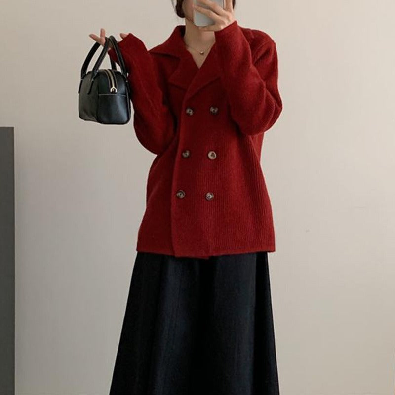Damen elegante Strickjacke mit doppelter Knopfleiste und lässigem Schnitt Drune