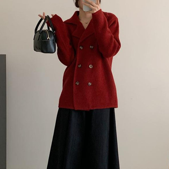 Damen elegante Strickjacke mit doppelter Knopfleiste und lässigem Schnitt Drune
