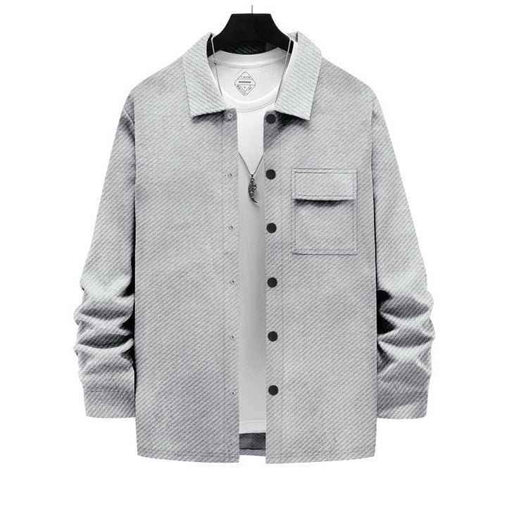 Herren nan strukturierte Overshirt-Jacke mit Kentkragen Druckknopfleiste und aufgesetzter Brusttasche Drune
