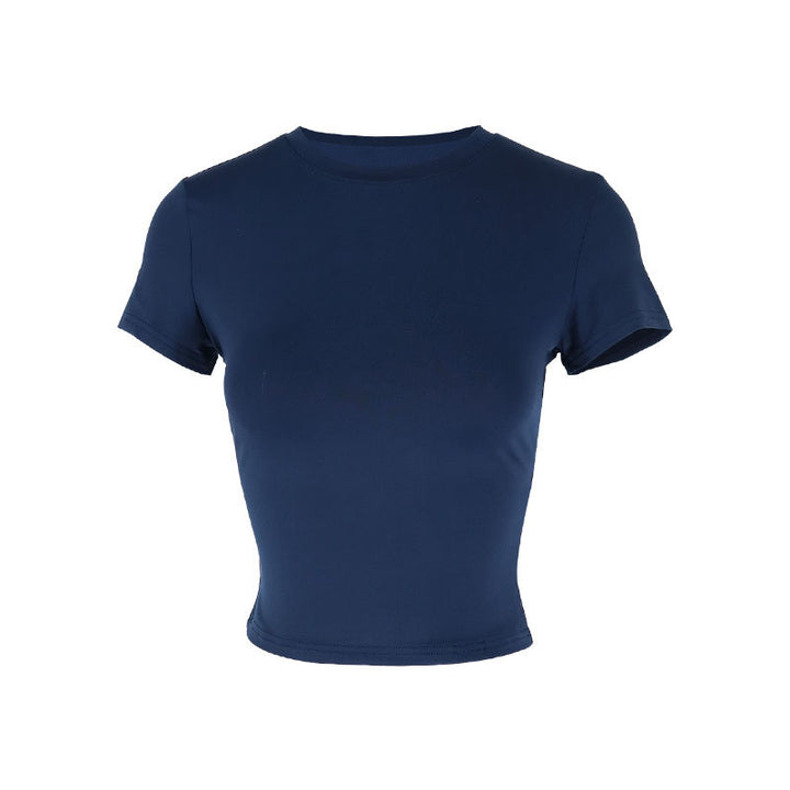 Damen figurbetontes Crop-Top mit Rundhalsausschnitt und elastischem Material Drune