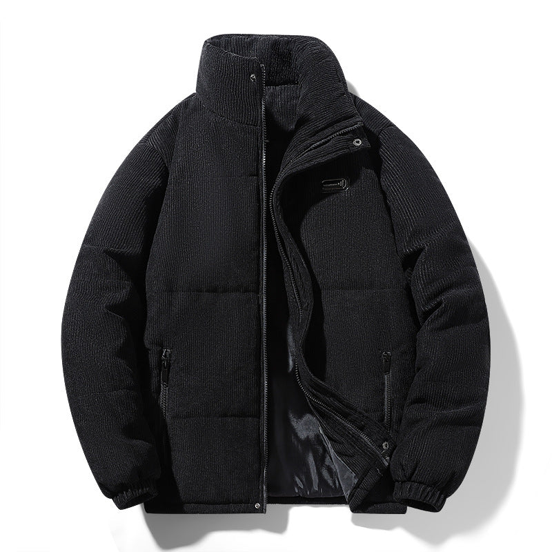 Herren gepolsterte Cordjacke mit hohem Stehkragen, wattierter Isolierung und Reißverschlusstaschen Drune