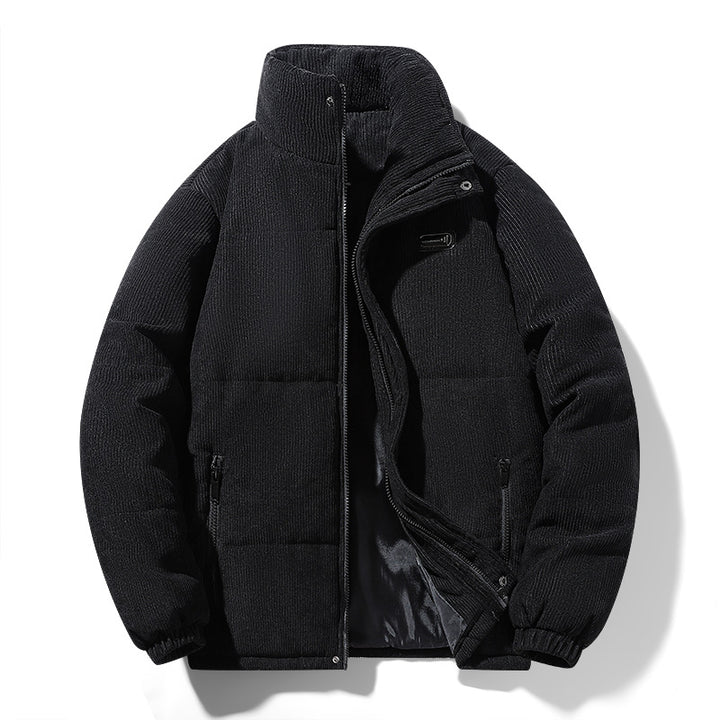 Herren gepolsterte Cordjacke mit hohem Stehkragen, wattierter Isolierung und Reißverschlusstaschen Drune