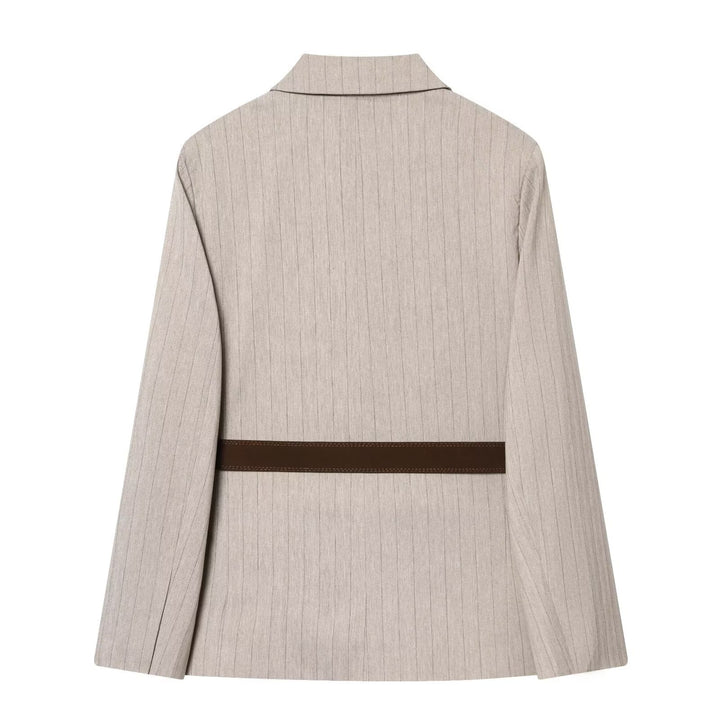 Damen Taillierter Nadelstreifen-Blazer mit Kontrastgürtel und Reverskragen Drune