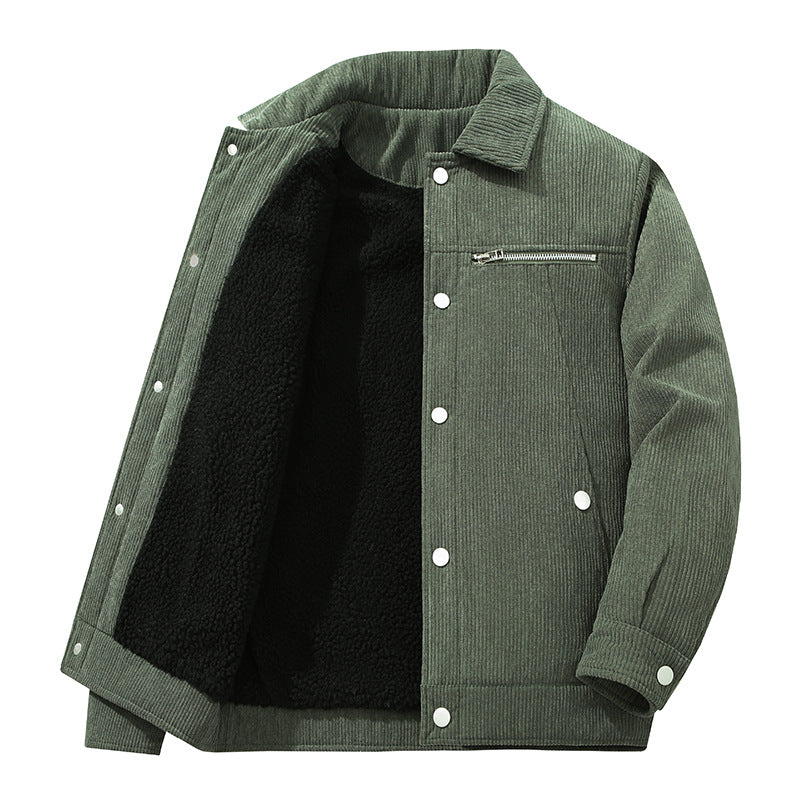 Herren Cord-Truckerjacke mit Reißverschluss-Brusttasche und Druckknopffront Drune
