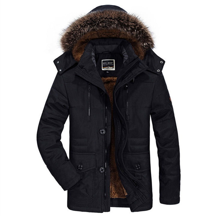 Herren Parka mit abnehmbarer Kapuze, wärmender Teddyfutter-Innenlage und Multifunktions-Taschen Drune