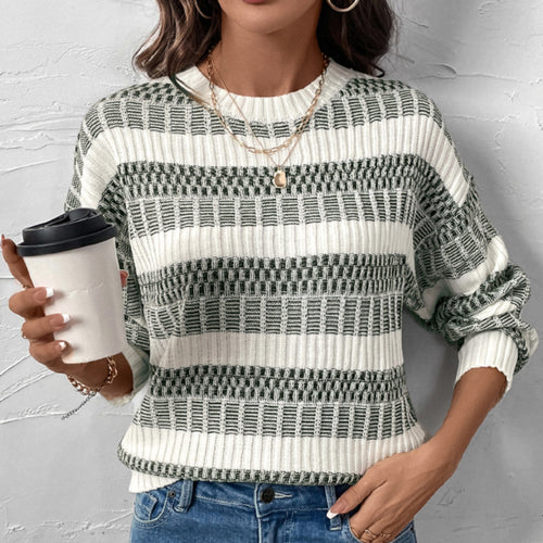 Damen Modischer Strickpullover mit blockartigem Muster Drune