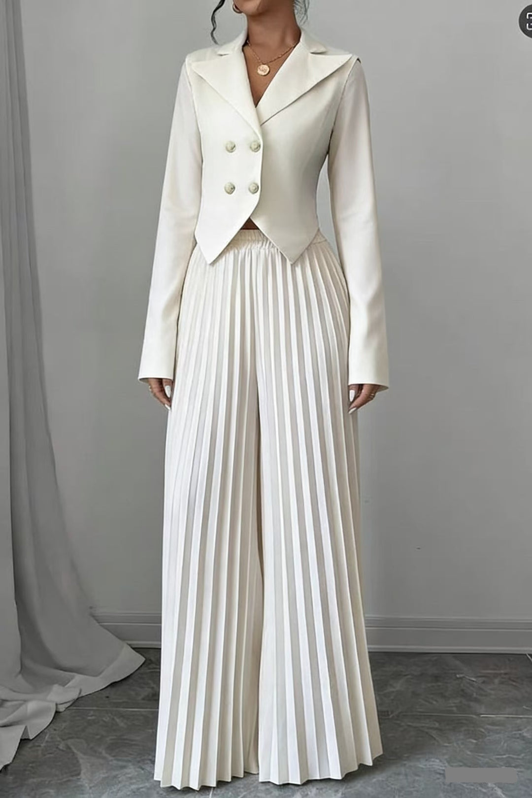 Damen Taillierter Doppelreihiger Blazer und plissierte Palazzo-Hose Drune
