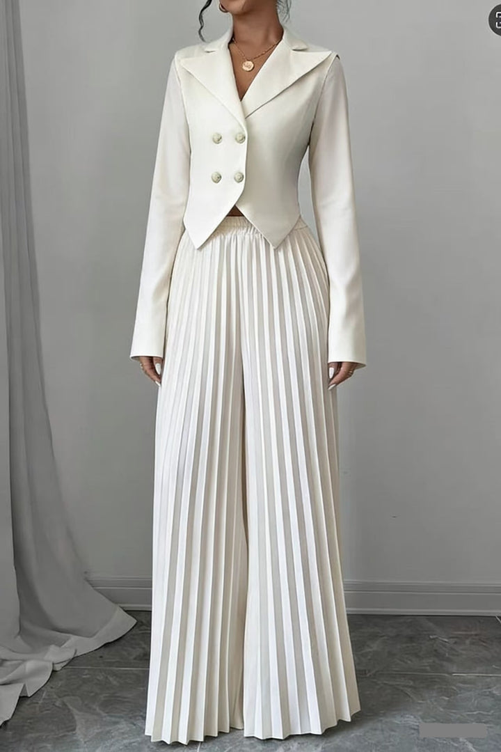Damen Taillierter Doppelreihiger Blazer und plissierte Palazzo-Hose Drune
