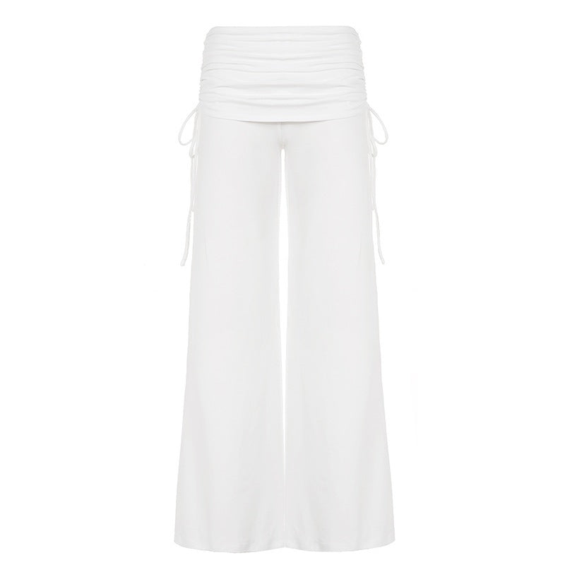 Damen Palazzo-Loungehose mit Raffung-Umschlagbund und Komfortstretch Drune