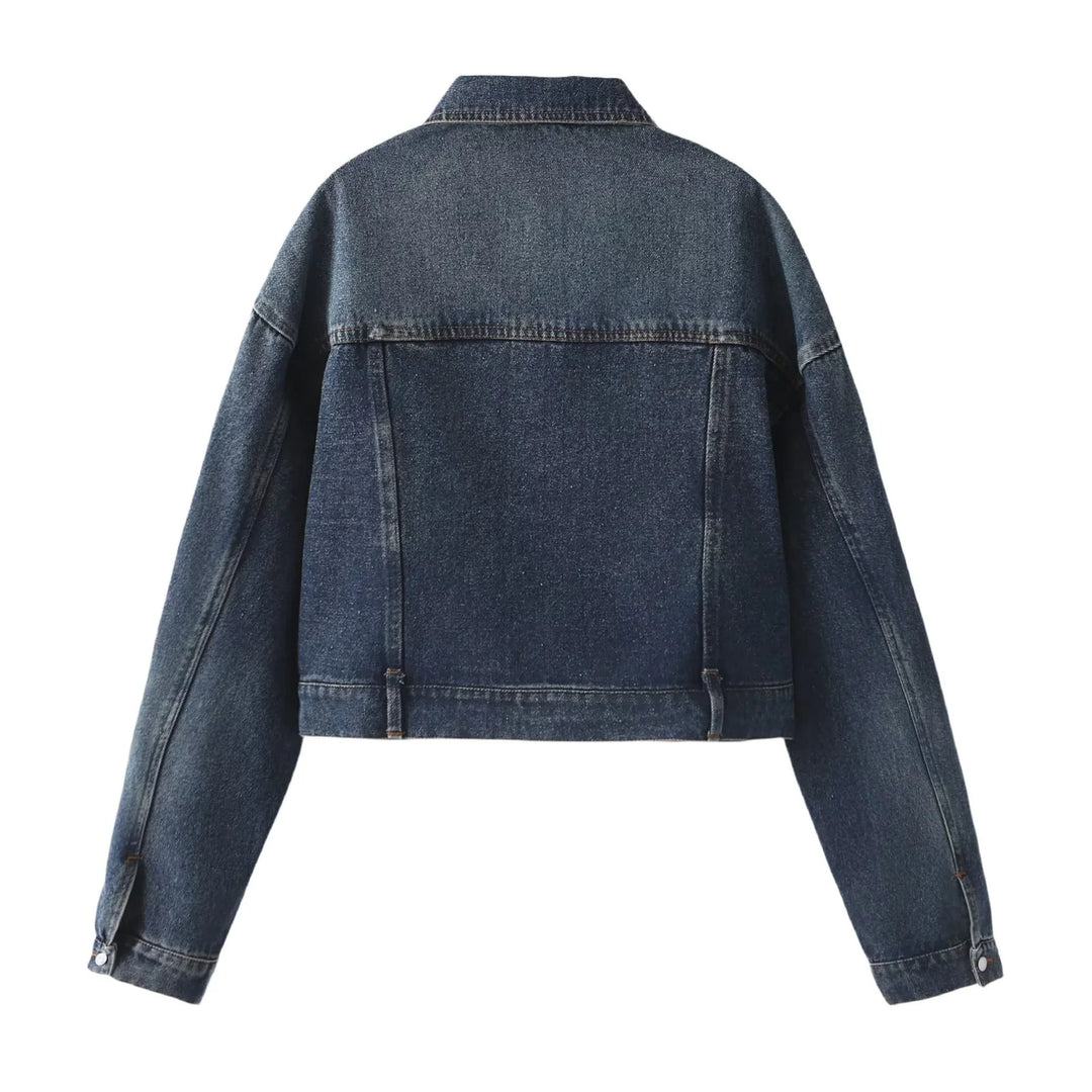 Damen nan kastige Denimjacke mit Herz‑Patchtasche, aufgesetzten Pattentaschen und durchgehender Knopfleiste Drune