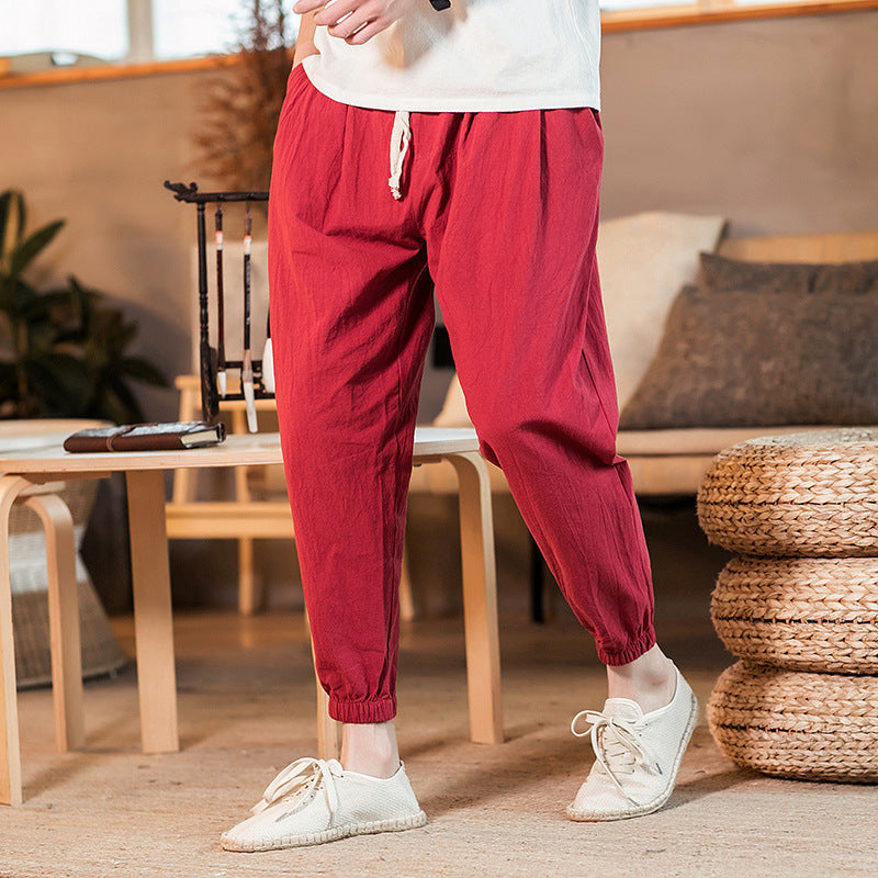 Herren nan leichte Baumwoll-Leinen Jogginghose mit Kordelzug elastischen Bündchen und Seitentaschen Drune