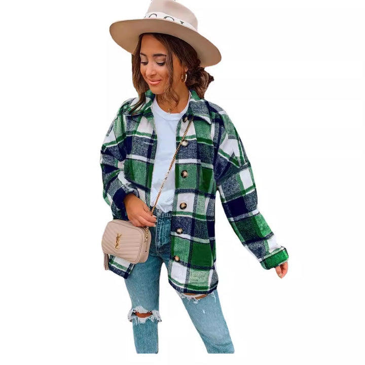 Damen lässige karierte Flanelljacke mit Knopfdetails Drune