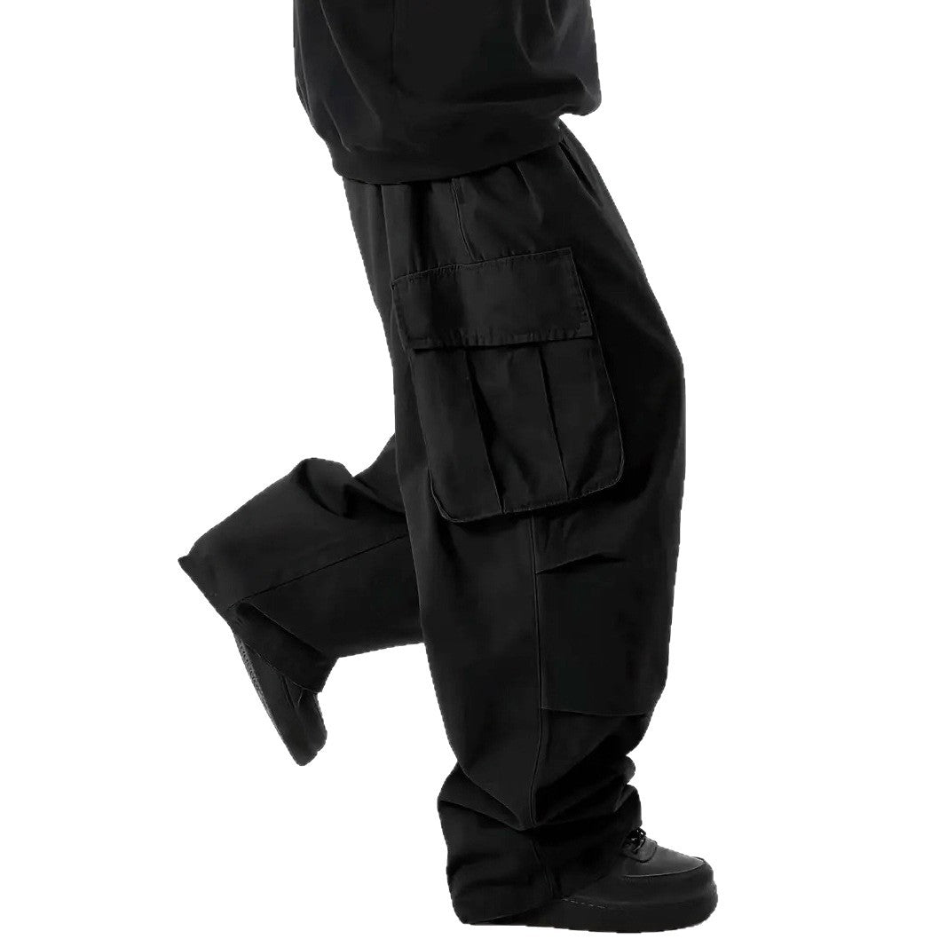 Herren Weite Baggy-Cargohose mit tiefem Schritt, großen Klappentaschen & relaxed Fit Drune