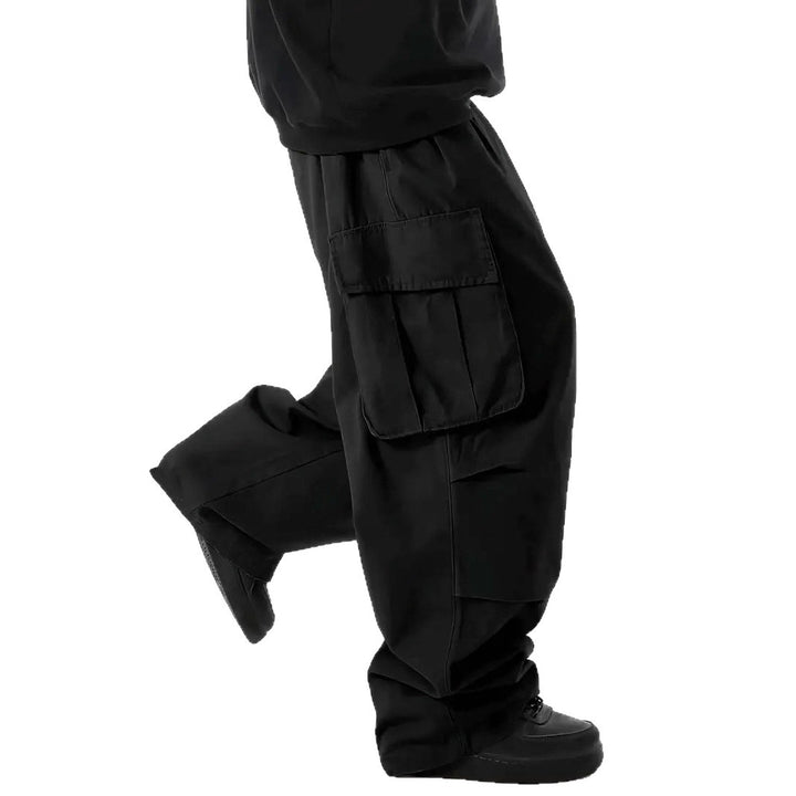 Herren Weite Baggy-Cargohose mit tiefem Schritt, großen Klappentaschen & relaxed Fit Drune