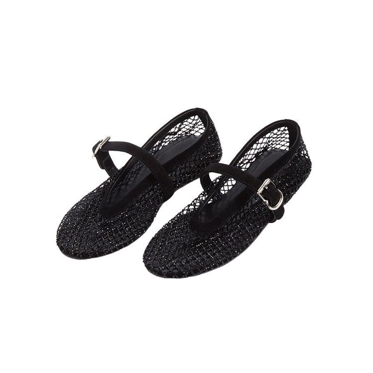 Damen elegante Ballerina-Schuhe mit dekorativem Riemchen und funkelnden Akzenten Drune