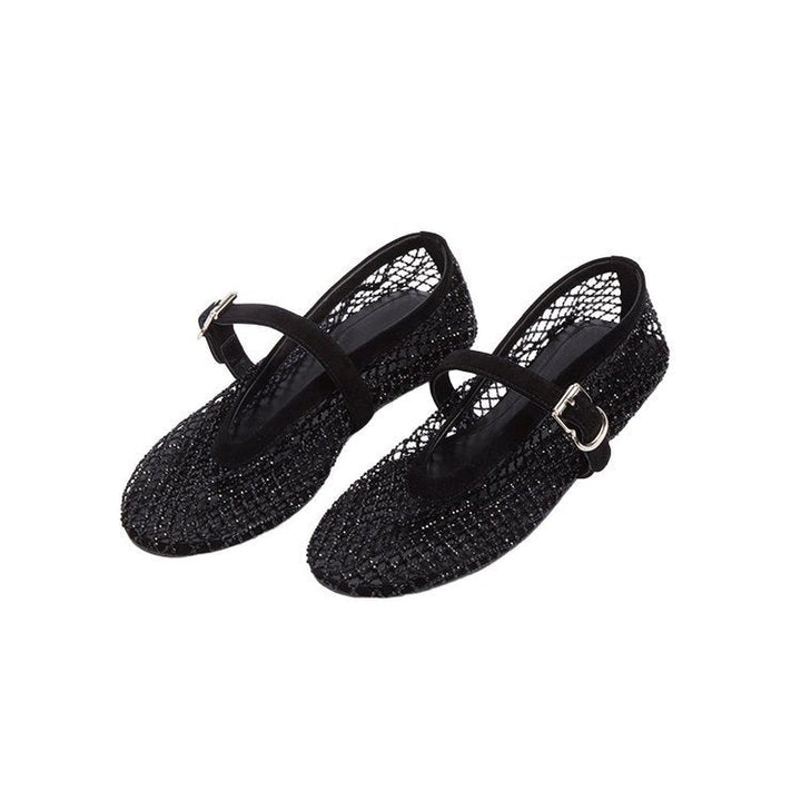 Damen elegante Ballerina-Schuhe mit dekorativem Riemchen und funkelnden Akzenten Drune