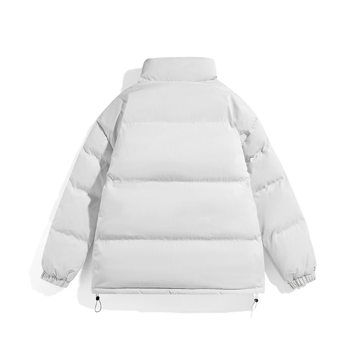 Unisex Boxy-Pufferjacke mit hohem Stehkragen, verdecktem Reißverschluss und verstellbarem Kordelzugsaum Drune