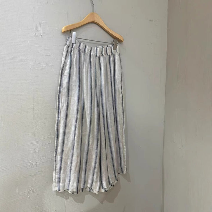 Damen Relaxed Fit Gestreifte Leinen Culottes Drune