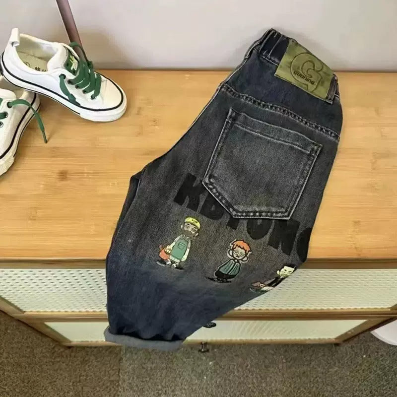 Unisex bequeme und lässige Denim-Hose mit elastischem Bund Drune