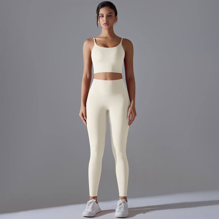 Damen Sportliches Bustier- und High-Waist-Leggings-Set mit nahtloser Konstruktion und atmungsaktiver Technologie Drune