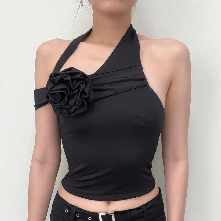 Damen asymmetrisches Top mit floraler Applikation und verstellbarem Träger Drune