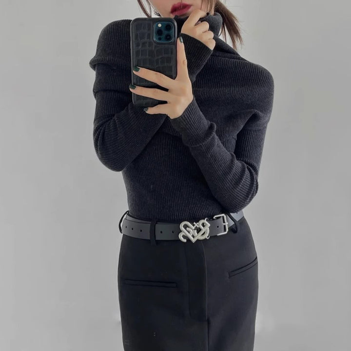 Damen eleganter Rollkragenpullover mit asymmetrischem Schnitt Drune