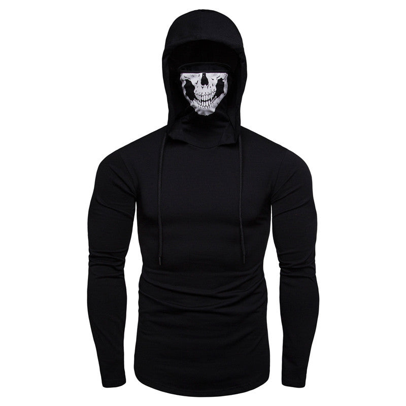 Herren Slim-Fit Kapuzenpullover mit integrierter Totenkopf-Gesichtsmaske Drune
