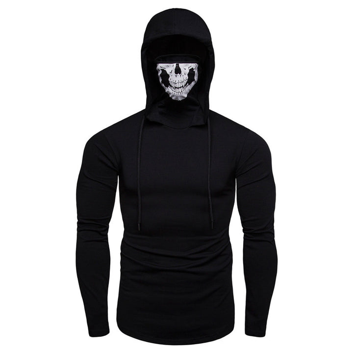 Herren Slim-Fit Kapuzenpullover mit integrierter Totenkopf-Gesichtsmaske Drune