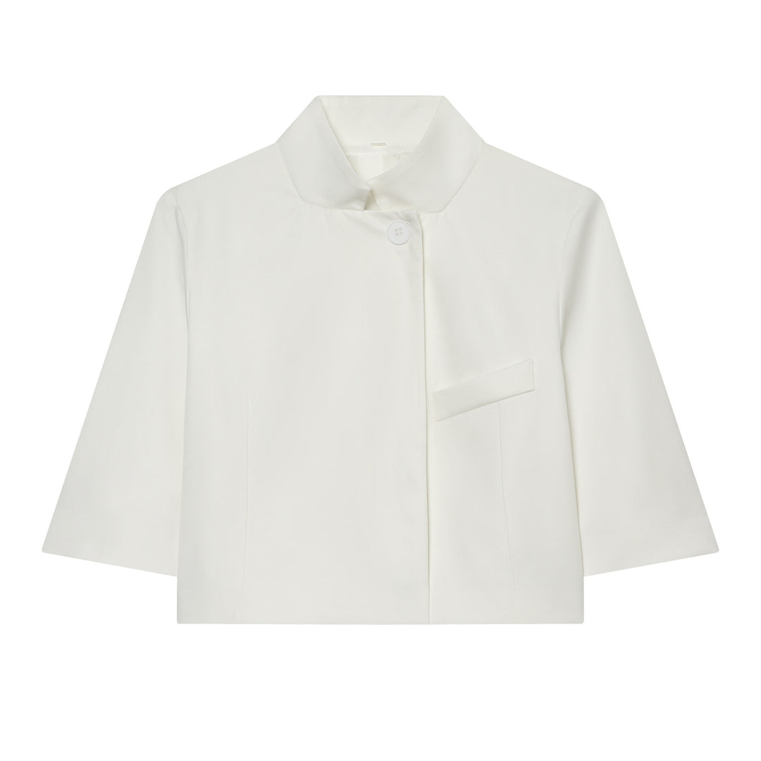 Damen 40+ kurzes Cape‑Blouson mit Stehkragen und Zierknopf Drune