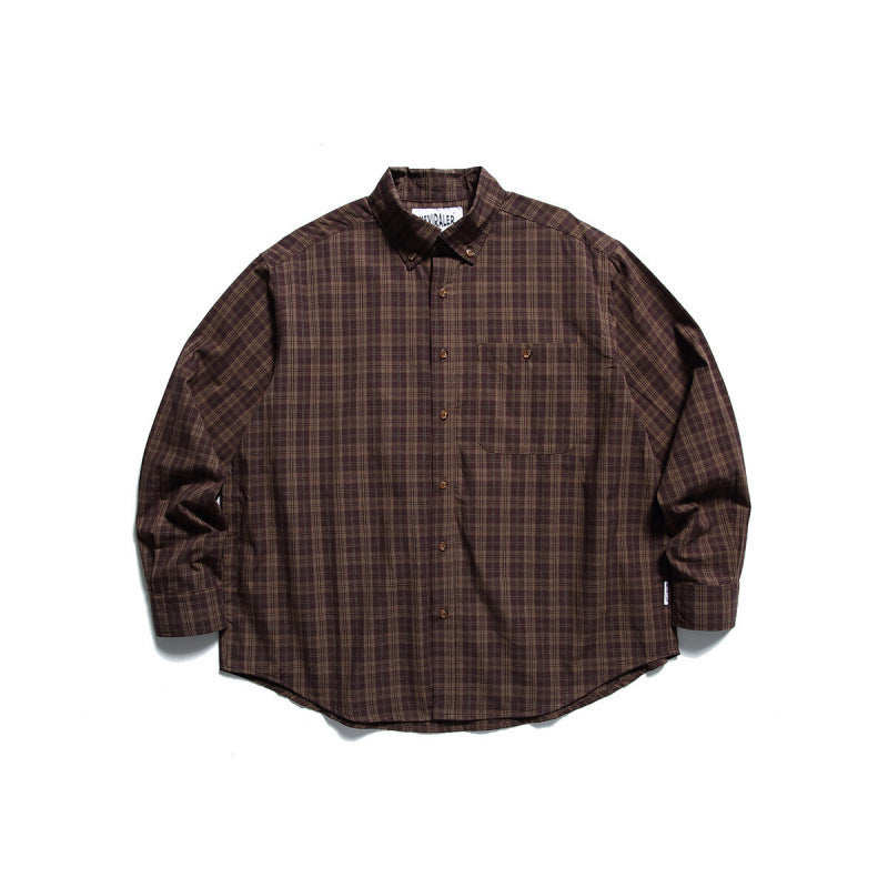 Herren Oversize-kariertes Button-Down-Hemd mit Brusttasche und abgerundetem Saum Drune