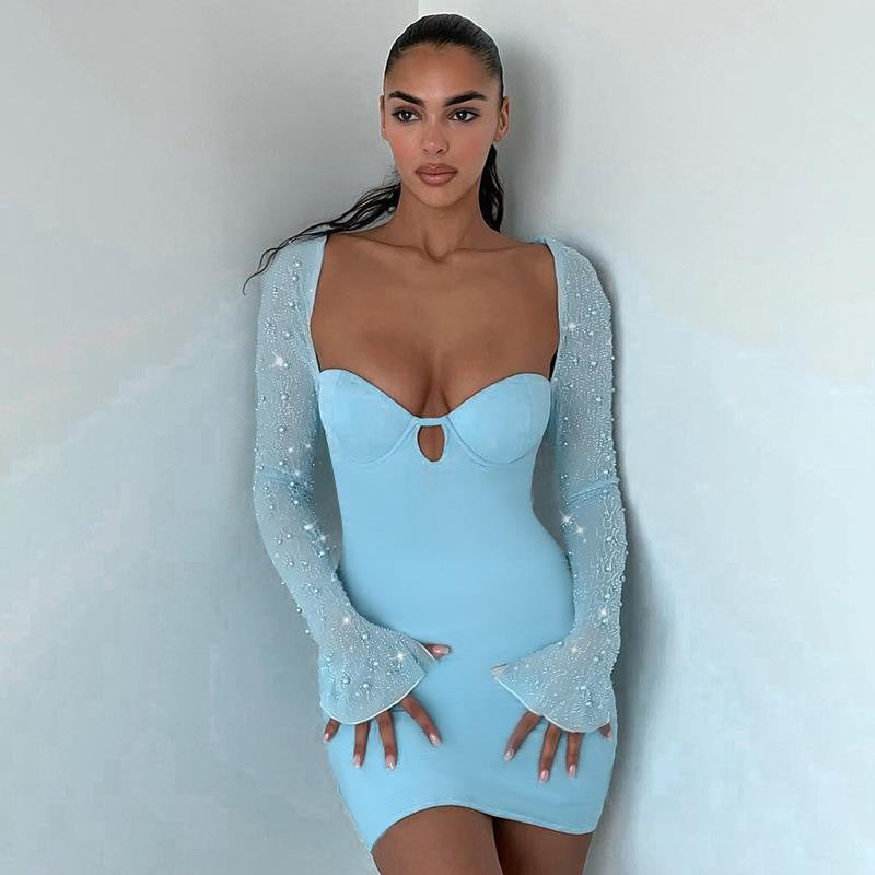 Damen Figurnahes Kleid mit beeindruckenden Puffärmeln und elegantem Ausschnitt Drune