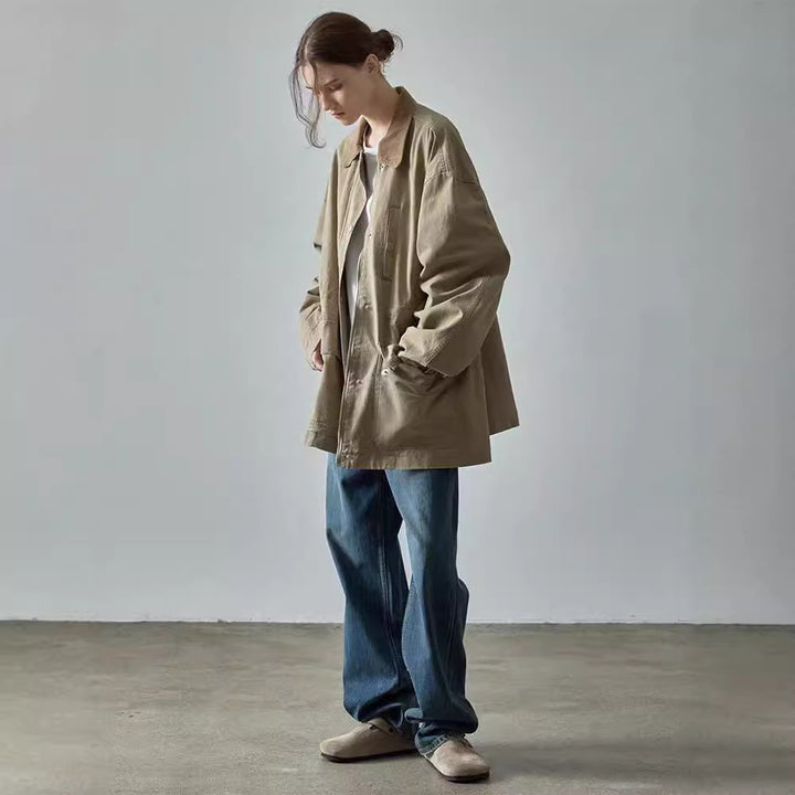 Damen Oversized Utility-Jacke mit robustem Stoff und praktischen Taschen Drune