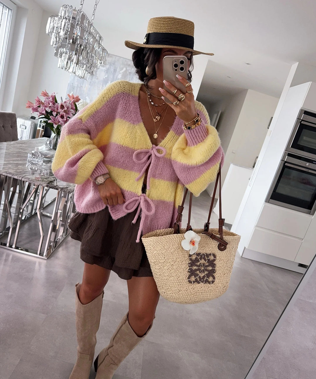 Damen kuschelige Strickjacke mit Knopfdetails und offenem Schnitt Drune