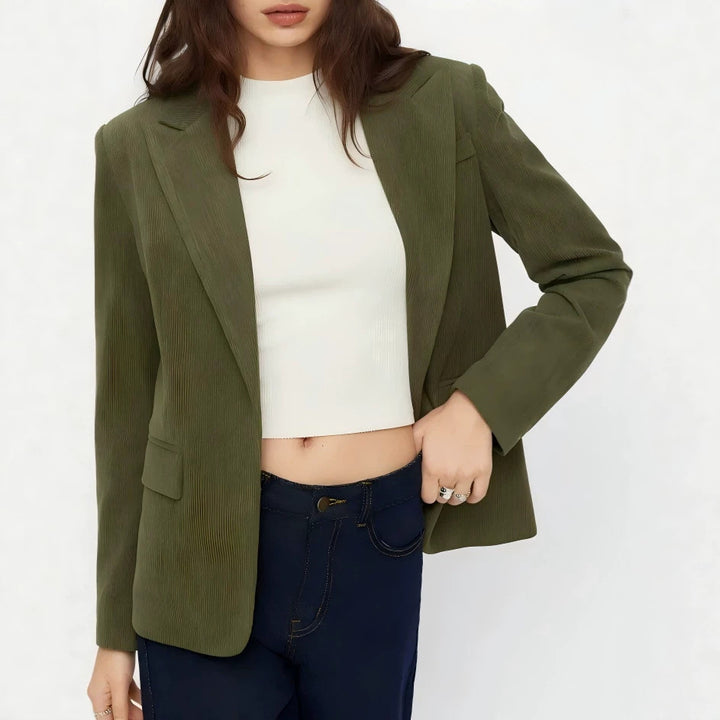 Damen Kord-Blazer mit schmaler Silhouette, schmalem Revers und Pattentaschen Drune