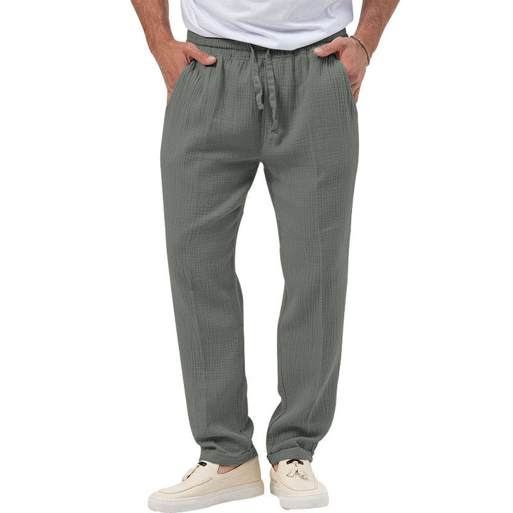 Herren nan lässige Musselin-Freizeithose mit elastischem Bund Kordelzug und seitlichen Eingrifftaschen Drune