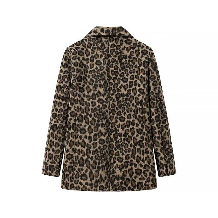 Damen nan taillierter Leopardprint-Blazer mit Reverskragen und Pattentaschen Drune
