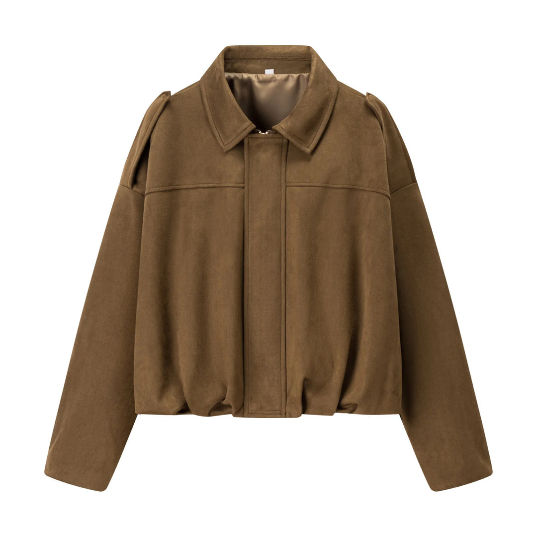 Damen nan cropped Boxy-Blouson mit Hemdkragen, verdeckter Frontleiste und elastischem Saum Drune