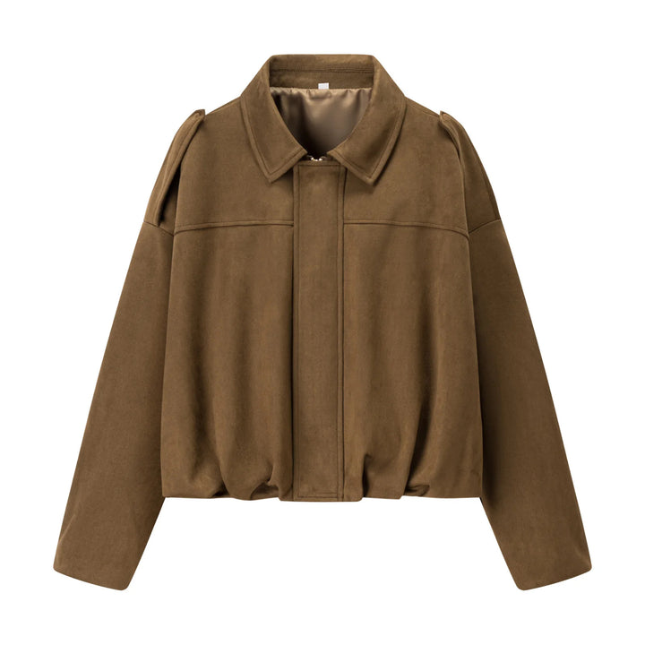 Damen nan cropped Boxy-Blouson mit Hemdkragen, verdeckter Frontleiste und elastischem Saum Drune