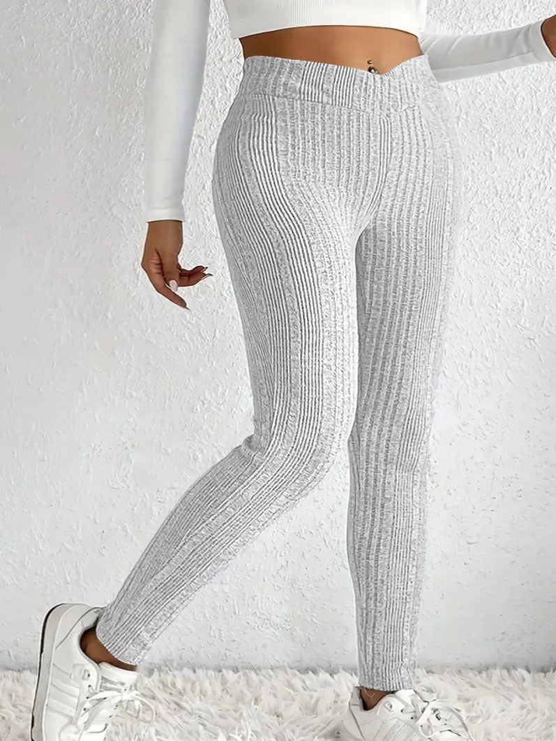 Damen Hochtaillierte Gerippte Feinstrick-Leggings mit Formbund und Stretchkompression Drune