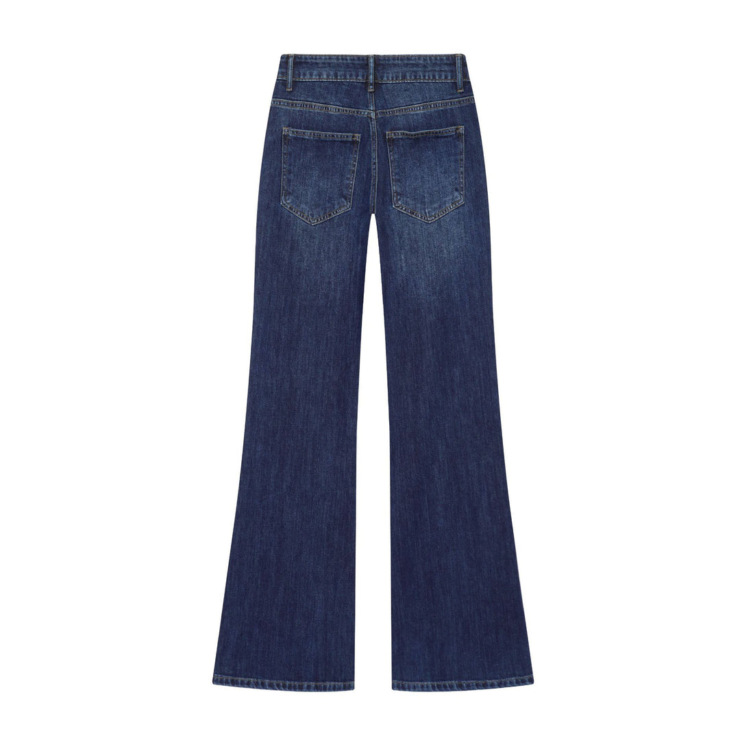 Damen nan weite Highwaist Denim Cargohose mit zentraler Teilungsnaht und aufgesetzten Fronttaschen Drune