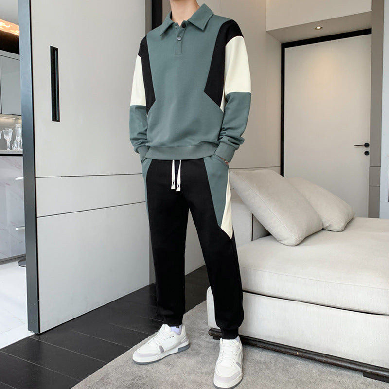 Herren Zweiteiliges Colorblock-Trainingsset mit Polokragen & konischer Jogginghose Drune