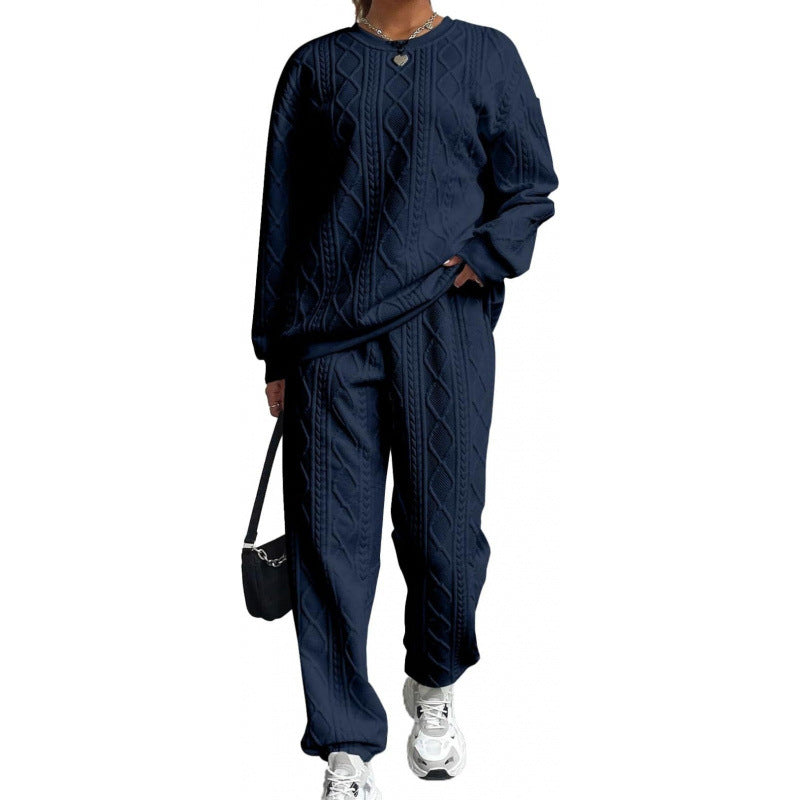 Damen modisches Strick-Loungewear-Set mit lässigem Schnitt und strukturierter Oberfläche Drune