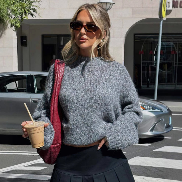 Damen weicher Strickpullover mit hohem Rundkragen und lässigem Schnitt Drune