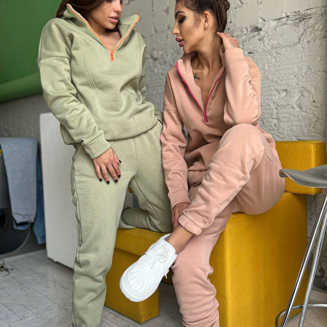 Damen sportlicher Zip-Hoodie und Jogginghose Set mit elastischem Bund und praktischen Taschen Drune