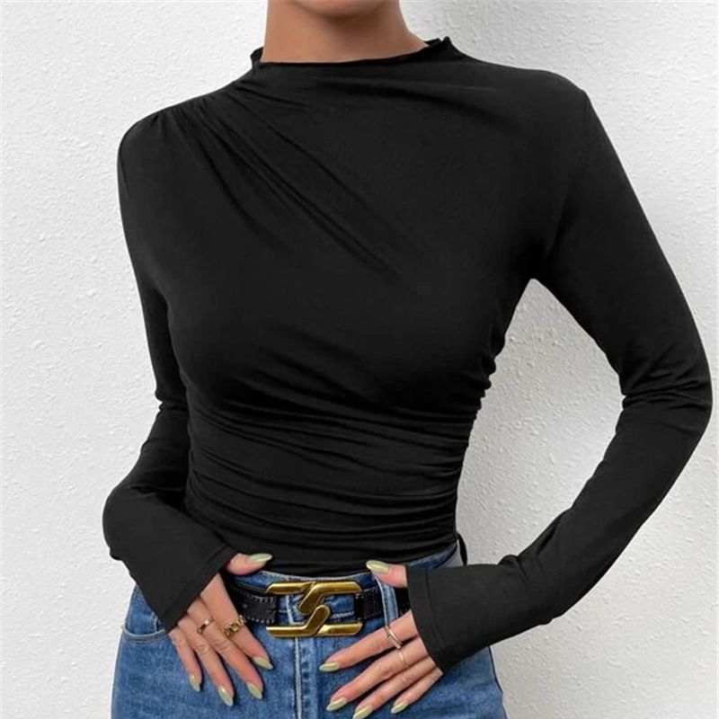 Damen Figurbetontes Langarmshirt mit Seitlicher Raffung und Drapée-Detail Drune