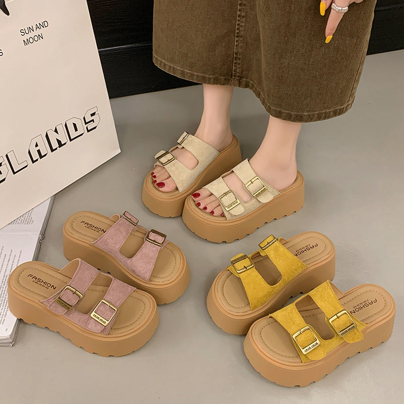 Damen Plattform-Sandalen mit doppeltem Riemendesign und rutschfester Sohle Drune