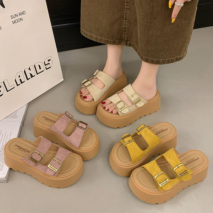 Damen Plattform-Sandalen mit doppeltem Riemendesign und rutschfester Sohle Drune