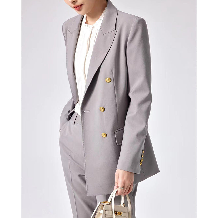 Damen Doppelreihiger Tailoring-Blazer mit Goldknöpfen und figurformenden Abnähern Drune